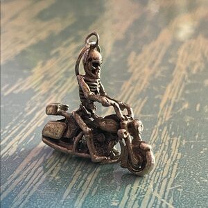 Vintage Custom Ghost Rider Motorcycle Sterling Pendant